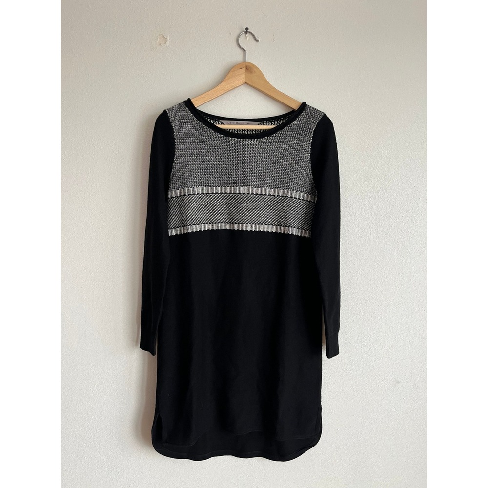 Athleta Cloudbreak Merino Wool Sweater‎ Dress Geometric Knit Black White XS
